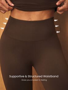 GLOWMODE 31" Ultrafine Soft Seamless SunFlow High Waist Sculpting Fit Seamless Butt Lift Compression Double Layer Coverage Flare Leggings Gym Summer - Brown - View 6