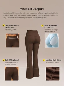 GLOWMODE 31" Ultrafine Soft Seamless SunFlow High Waist Sculpting Fit Seamless Butt Lift Compression Double Layer Coverage Flare Leggings Gym Summer - Brown - View 3