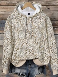 Breezaya Plus Size Women's Floral Print Sweatshirt, Elegant Graphic Design Printed Hot Selling Draw Rope Hoodie Winter - Multicolor - View 4