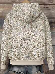 Breezaya Plus Size Women's Floral Print Sweatshirt, Elegant Graphic Design Printed Hot Selling Draw Rope Hoodie Winter - Multicolor - View 2
