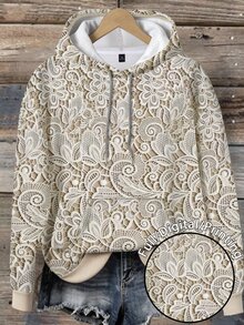 Breezaya Plus Size Women's Floral Print Sweatshirt, Elegant Graphic Design Printed Hot Selling Draw Rope Hoodie Winter - Multicolor - View 3