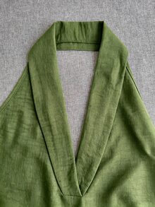 Trelyra 女款純色掛脖上衣與條紋短褲休閒日常套裝 - 綠色 - 查看 3