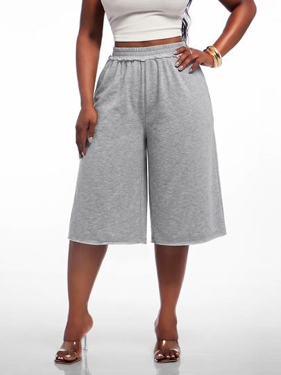 Radiana Plus Size Women's Casual Fashion Minimalist Grey Bermuda Shorts, Grey Sweatpants, Wide Leg Pants, Casual Pants, Bermuda Shorts, Casual Sweatpants, Sports Pants, Plus Size Pants