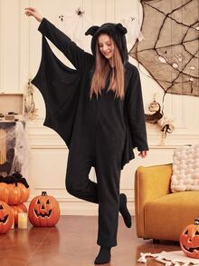 CoupledUp Piyama Bulu Motif Kelelawar Halloween - Hitam - View 2