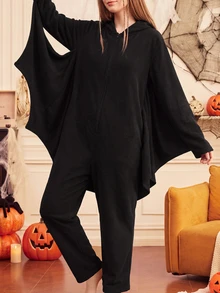 CoupledUp Piyama Bulu Motif Kelelawar Halloween - Hitam - View 9