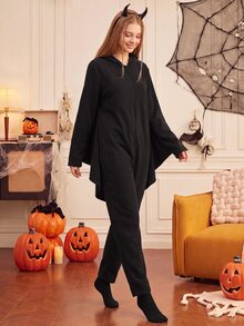 CoupledUp Piyama Bulu Motif Kelelawar Halloween - Hitam - View 8