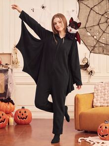 CoupledUp Piyama Bulu Motif Kelelawar Halloween - Hitam - View 6