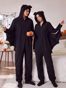 CoupledUp Piyama Bulu Motif Kelelawar Halloween - Hitam - View 1