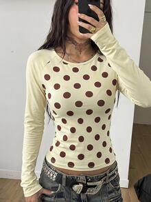 Coolane 女款圓點印花插肩袖長袖圓領T恤 - 彩色 - 查看 1