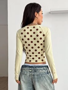 Coolane 女款圓點印花插肩袖長袖圓領T恤 - 彩色 - 查看 4