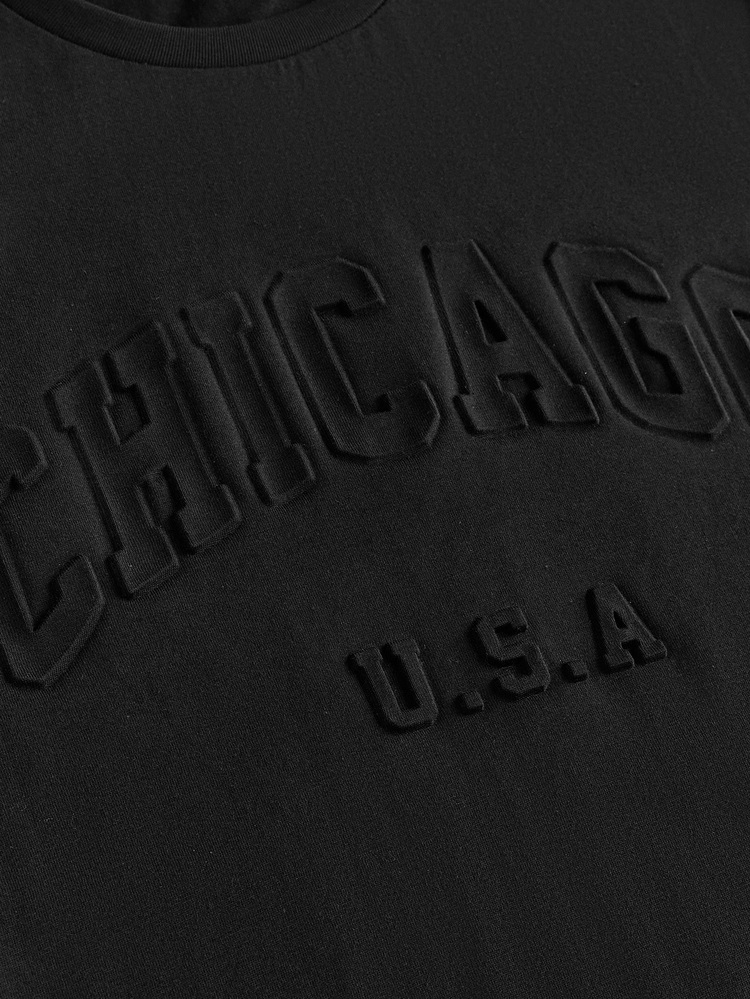 Daypath Black 100% Cotton Fitted T-Shirt, 3D Chicago Graphic Design - Black - View 2