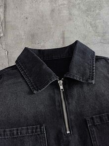 AXEPEAK Men's Casual Versatile Everyday Denim Jacket With Turn-Down Collar - Black - View 3