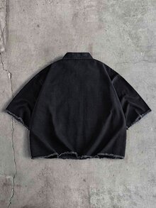 AXEPEAK Men's Casual Versatile Everyday Denim Jacket With Turn-Down Collar - Black - View 2