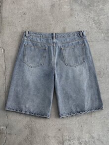 AXEPEAK Men's Washed Blue Brand Gourd Button Decor Shorts - Blue - View 3