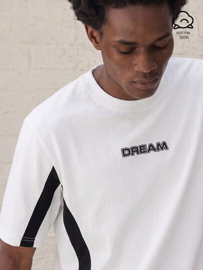 Daypath Men's 100% Cotton Black & White Colorblock Patchwork T-Shirt