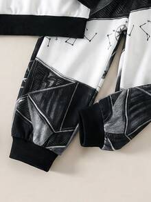 Young Boys Sweatshirt Set, Denim Effect Print Style, Letter Pattern Crew Neck Long Sleeve Sweatshirt And Matching Pants 2 Pieces Outfit, Suitable For Indoor And Outdoor Wear In Autumn/Winter - Multicolor - View 4
