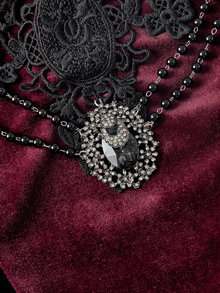 ROMWE Royal Gothic Velvet Fabric Lace & Beaded Chain Decor Sexy Camisole Tank Top For Women - Black - View 9
