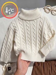 SHEIN 女嬰女童秋冬針織套頭毛衣 新款高領設計 展現獨特時尚品味 純色凸顯自然清新 可搭配多款衣著 舒適針織面料選擇 適合日常生活 親子時光 派對 戶外活動 節日聚會 - 米色 - 查看 6