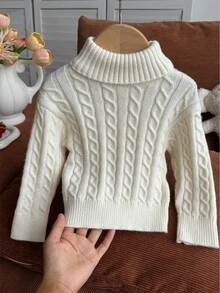 SHEIN 女嬰女童秋冬針織套頭毛衣 新款高領設計 展現獨特時尚品味 純色凸顯自然清新 可搭配多款衣著 舒適針織面料選擇 適合日常生活 親子時光 派對 戶外活動 節日聚會 - 米色 - 查看 3