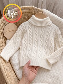 SHEIN 女嬰女童秋冬針織套頭毛衣 新款高領設計 展現獨特時尚品味 純色凸顯自然清新 可搭配多款衣著 舒適針織面料選擇 適合日常生活 親子時光 派對 戶外活動 節日聚會 - 米色 - 查看 1