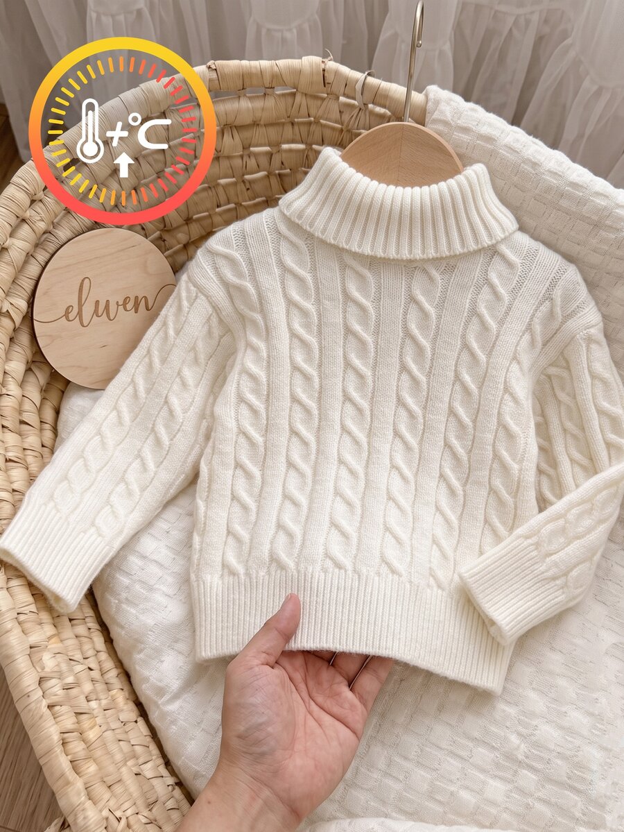 SHEIN 女嬰女童秋冬針織套頭毛衣 新款高領設計 展現獨特時尚品味 純色凸顯自然清新 可搭配多款衣著 舒適針織面料選擇 適合日常生活 親子時光 派對 戶外活動 節日聚會 - 米色 - 查看 1