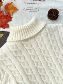 SHEIN 女嬰女童秋冬針織套頭毛衣 新款高領設計 展現獨特時尚品味 純色凸顯自然清新 可搭配多款衣著 舒適針織面料選擇 適合日常生活 親子時光 派對 戶外活動 節日聚會 - 米色 - 查看 11