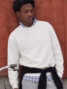 Daypath White 70% Cotton Crew Neck Pullover Sweatshirt, 3D Brooklyn Graphic Design - White - View 6