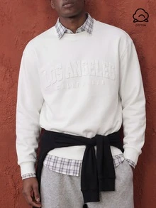 Daypath White 70% Cotton Crew Neck Pullover Sweatshirt, 3D Brooklyn Graphic Design - White - View 1