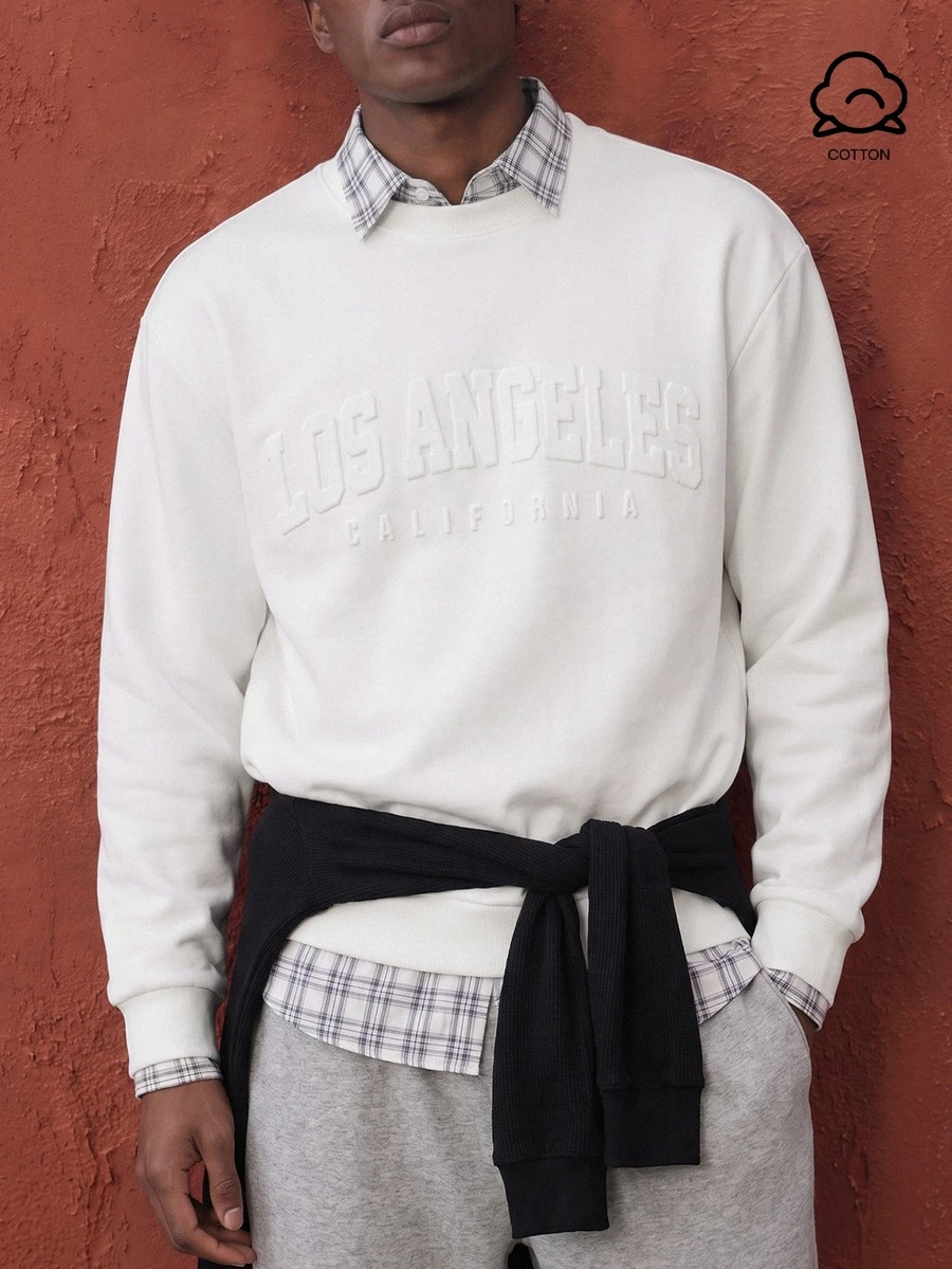 Daypath White 70% Cotton Crew Neck Pullover Sweatshirt, 3D Brooklyn Graphic Design - White - View 1