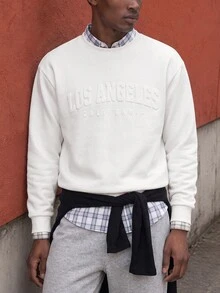 Daypath White 70% Cotton Crew Neck Pullover Sweatshirt, 3D Brooklyn Graphic Design - White - View 5