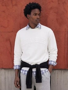 Daypath White 70% Cotton Crew Neck Pullover Sweatshirt, 3D Brooklyn Graphic Design - White - View 3