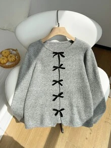 Comfortcana Suéter de manga larga con diseño hueco y decoración de mariposa de moda para mujer de talla grande en otoño/invierno - Gris - Ver 4