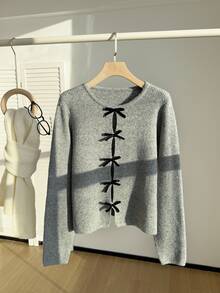 Comfortcana Suéter de manga larga con diseño hueco y decoración de mariposa de moda para mujer de talla grande en otoño/invierno - Gris - Ver 7