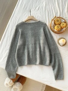 Comfortcana Suéter de manga larga con diseño hueco y decoración de mariposa de moda para mujer de talla grande en otoño/invierno - Gris - Ver 2