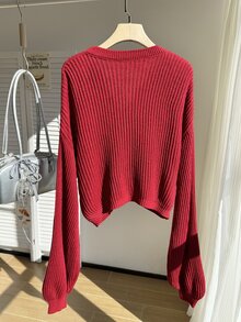 Comfortcana Sweater Pullover Ukuran Besar Warna Burgundy untuk Natal/Musim Dingin - Burgundy - View 2