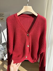 Comfortcana Sweater Pullover Ukuran Besar Warna Burgundy untuk Natal/Musim Dingin - Burgundy - View 6