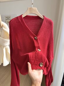 Comfortcana Sweater Pullover Ukuran Besar Warna Burgundy untuk Natal/Musim Dingin - Burgundy - View 4