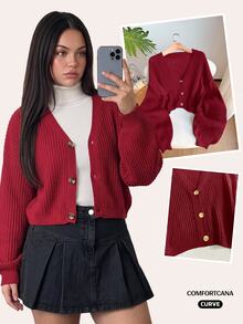 Comfortcana Sweater Pullover Ukuran Besar Warna Burgundy untuk Natal/Musim Dingin - Burgundy - View 1