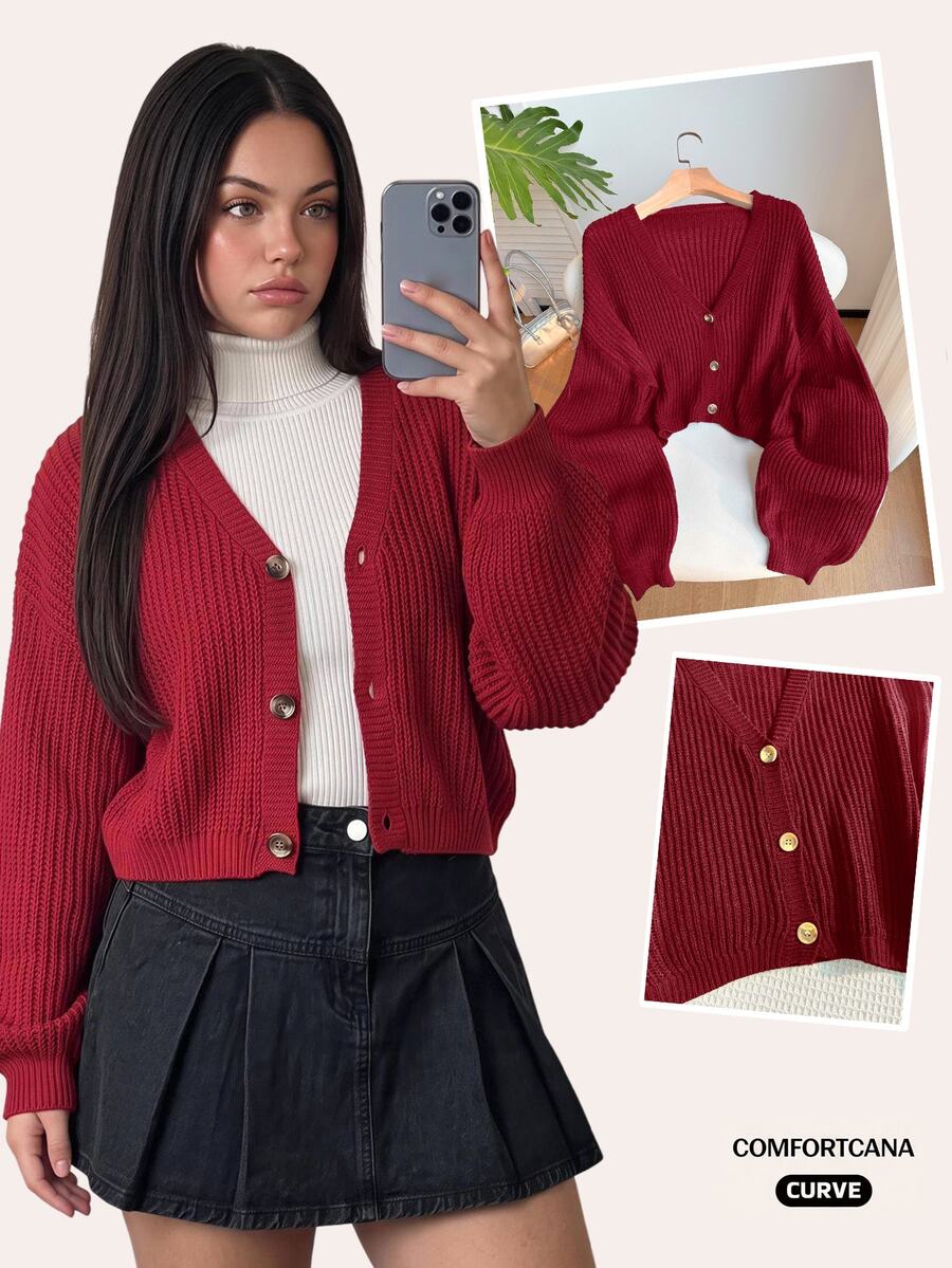 Comfortcana Sweater Pullover Ukuran Besar Warna Burgundy untuk Natal/Musim Dingin - Burgundy - View 1