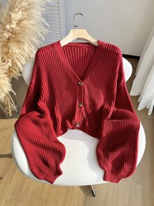 Comfortcana Sweater Pullover Ukuran Besar Warna Burgundy untuk Natal/Musim Dingin - Burgundy - View 3