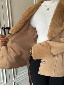 SHEIN EZwear 駱駝色仿麂皮女款休閒夾克 辦公室秋季優雅款 - 駝色 - 查看 13