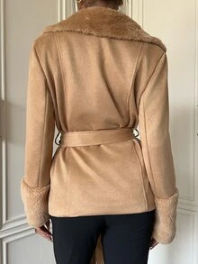 SHEIN EZwear 駱駝色仿麂皮女款休閒夾克 辦公室秋季優雅款 - 駝色 - 查看 3