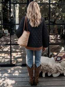 LanaWest Women's Colorblock Casual Daily Winter Padded Coat - Black - View 2