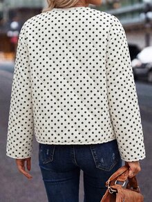 EMERY ROSE Women's Polka Dot Fabric Design Round Neck Loose Long Sleeve High-End Elegant Professional Outfit High-Aura Street Photography Atmosphere Outfit Christmas Teacher's Day Easter Autumn/Winter Season Clothing Autumn/Winter Cotton Jacket New Essential Fashion Item Niche Design Versatile Women's Casual Style Loose Long Sleeve Cotton Jacket - Black and White - View 3