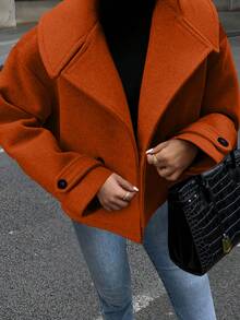 Struktiv Women's Large Lapel Decorative Button Long Sleeve Wool - Burnt Orange - View 3