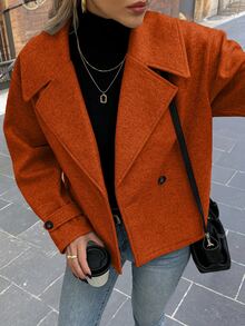 Struktiv Women's Large Lapel Decorative Button Long Sleeve Wool - Burnt Orange - View 4