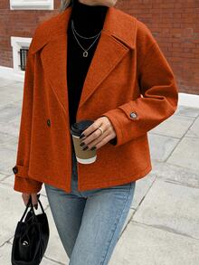 Struktiv Women's Large Lapel Decorative Button Long Sleeve Wool - Burnt Orange - View 6