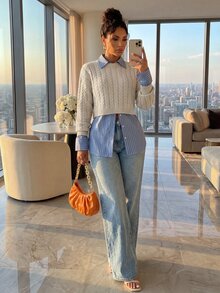 Structelle Sweater Rajut Kabel Kasual Lengan Panjang Wanita untuk Musim Gugur/Dingin - Aprikot - View 5