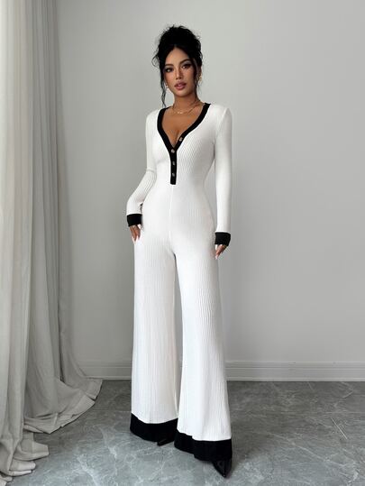 SHEIN Elenzya Women's Colorblock Casual Daily Wear Jumpsuit
