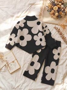 SHEIN Vintaside Kids أطقم منسقة ثقيلة طفلة صغيرة - الأسود - مشاهدة 2
